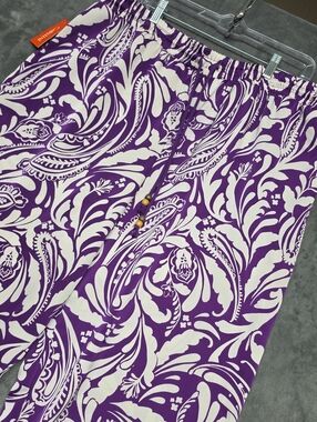Women’s Wide Leg Drawstring Pants — Purple & White Paisley Sz XXL